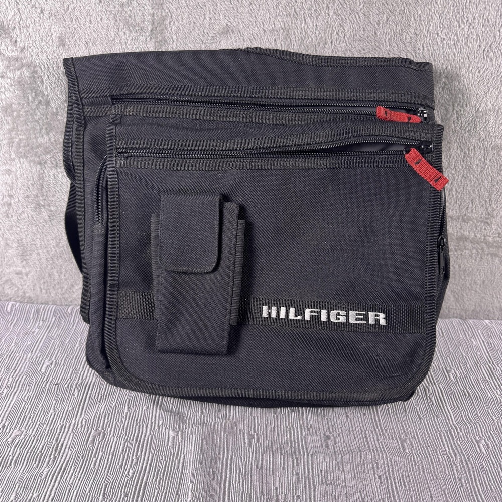 Hilfiger Messenger Bag Mens Medium Black Crossbody Pockets Adjustable Strap